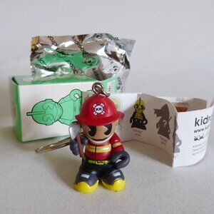 NEW 2008 KID ROBOT SUPERMINI SERIES 4 DESIGNER ART KEYCHAIN FIREMAN w AX “FDKR”